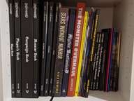 Second shelf of the BILLY containing a variety of books, including Dolmenwood and Mythic Bastionland